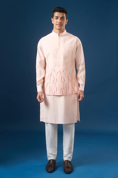 Shop_Rng Safawala_Pink , Silk, Dupion, Shantoon, Satin Embroidery, Kurta-bundi Set _Online_at_Aza_Fashions