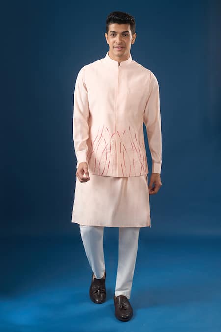 Rng Safawala_Pink , Silk, Dupion, Shantoon, Satin Embroidery, Kurta-bundi Set _at_Aza_Fashions