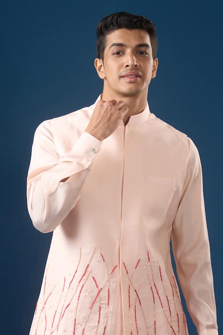 Buy_Rng Safawala_Pink , Silk, Dupion, Shantoon, Satin Embroidery, Kurta-bundi Set 