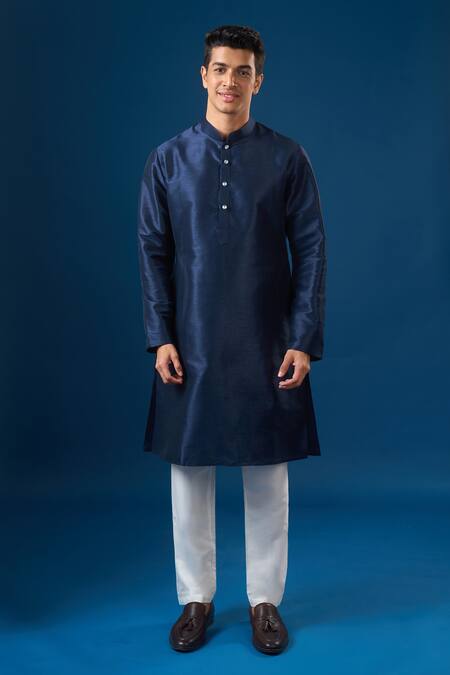 Buy_Rng Safawala_Blue Silk, Shantoon Sequins, Embroidery Royal Kurta-bundi Set