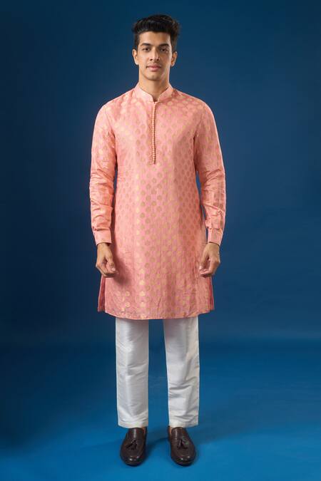 Buy_Rng Safawala_Pink Brocade, Silk Embroidery Mauve Kurta-bundi Set _Online_at_Aza_Fashions