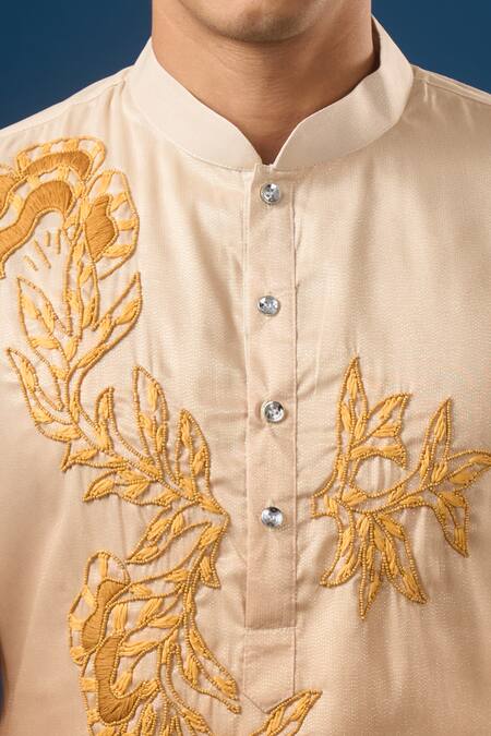 Rng Safawala_Yellow Cotton Embroidery Ombre Kurta Set _at_Aza_Fashions