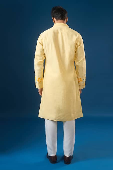 Rng Safawala Yellow Satin, Embroidery Floral Printed Kurta Set Online at Aza Fashions Rng Safawala_Yellow Satin, Embroidery Floral Printed Kurta Set _Online_at_Aza_Fashions