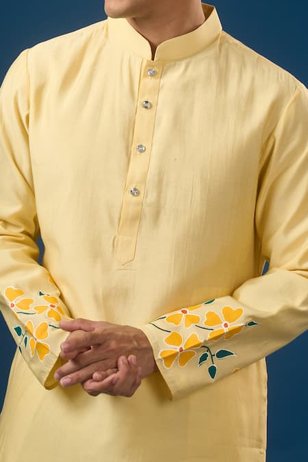 Buy Rng Safawala Yellow Satin, Embroidery Floral Printed Kurta Set Buy_Rng Safawala_Yellow Satin, Embroidery Floral Printed Kurta Set
