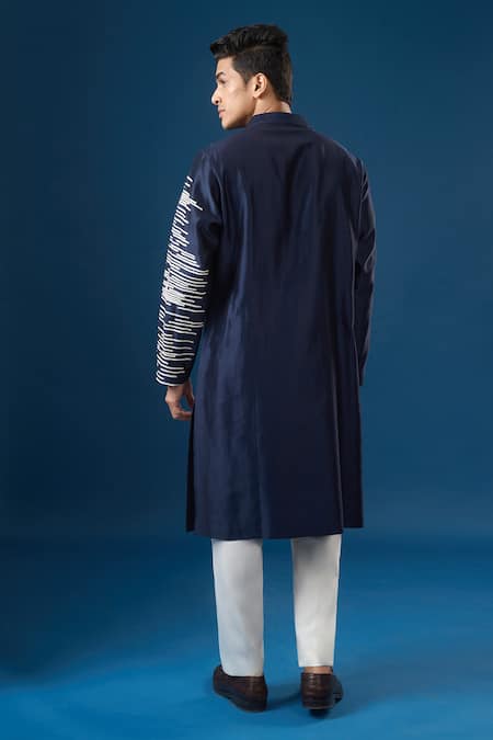 Countrymade Navy Blue Horizontal Line Embroidered Kurta Set 