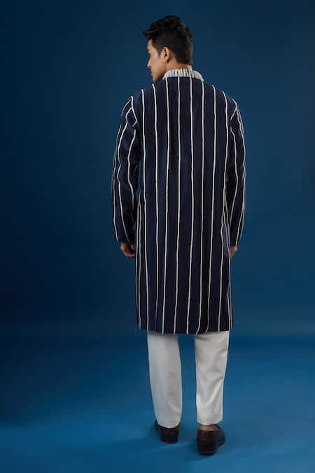 Countrymade Navy Blue Linear Pattern Kurta Set 