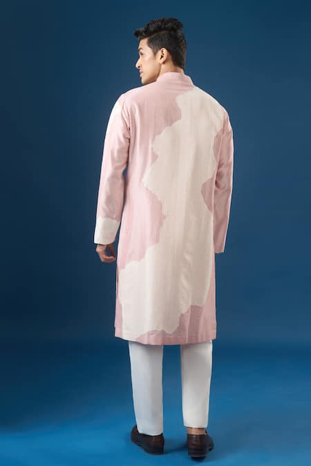 Countrymade Old Rose Line Pattern Kurta Set 
