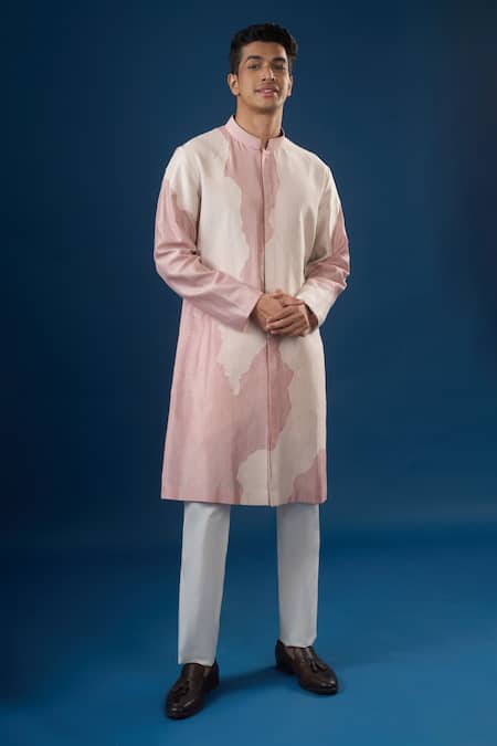Countrymade Pink Embroidery Old Rose Line Pattern Kurta Set 