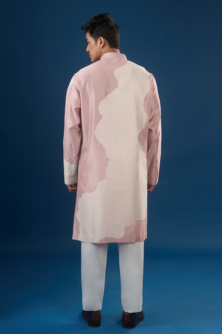 Countrymade Old Rose Line Pattern Kurta Set 