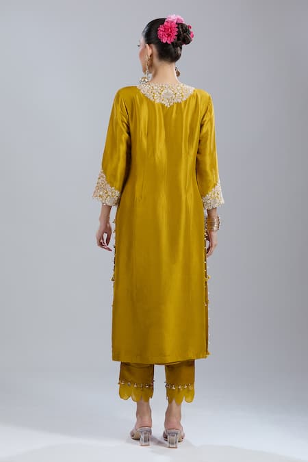 Prisho Embroidered Yellow Kurta Pant Set 