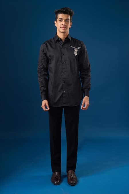 Shop_Rng Safawala_Black Crepe, Silk Sequins Fawn Shirt _Online_at_Aza_Fashions