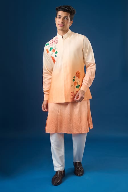 Rng Safawala Ombre Peach Kurta-Bundi Set 