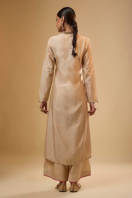 Shop Label Niti Bothra Ivory Silk Mandarin Collar Embroidered Kurta With Pant at Aza Fashions Shop_Label Niti Bothra_Ivory Silk Mandarin Collar Embroidered Kurta With Pant _at_Aza_Fashions