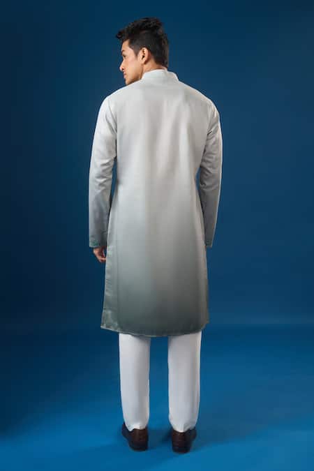 Rng Safawala_Green Cotton, Silk Mirrors, Embroidery Ombre Kurta Set _Online_at_Aza_Fashions