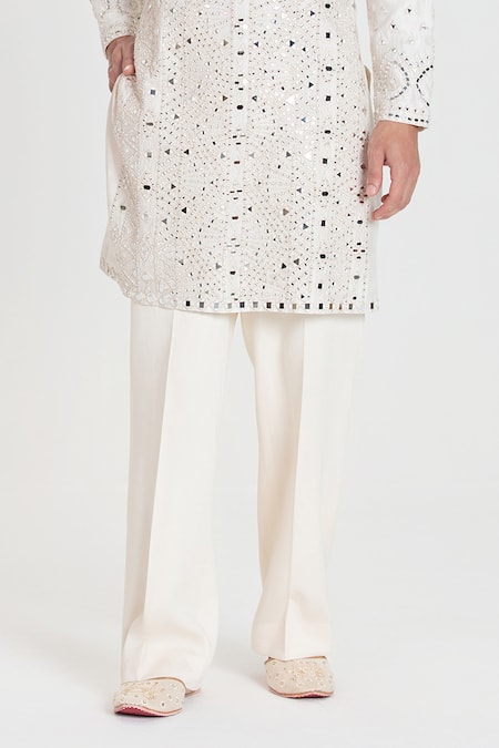 Abhinav Mishra Ivory Chanderi Embroidery, Mirrors Heavy Kurta Pant Set Online at Aza Fashions Abhinav Mishra_Ivory Chanderi Embroidery, Mirrors Heavy Kurta Pant Set _Online_at_Aza_Fashions