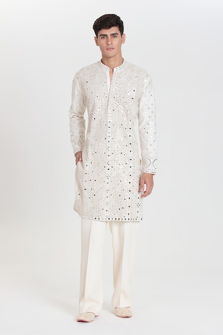 Abhinav Mishra Ivory Heavy Chanderi Kurta Pant Set