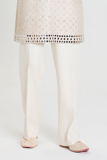Abhinav Mishra_Ivory Chanderi Embroidery, Mirrors Heavy Kurta Pant Set _Online_at_Aza_Fashions