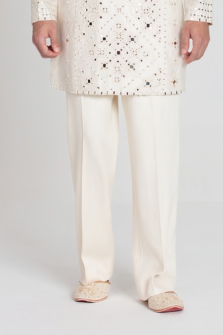 Buy_Abhinav Mishra_Ivory Chanderi Embroidery Heavy Kurta Pant Set _Online_at_Aza_Fashions