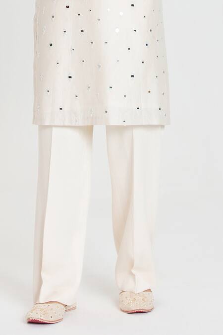 Abhinav Mishra_Ivory Chanderi Embroidery, Mirrors Designer Kurta Set _Online_at_Aza_Fashions