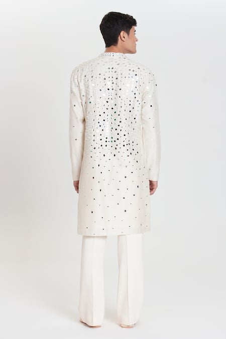 Abhinav Mishra Designer Ivory Chanderi Kurta Set 
