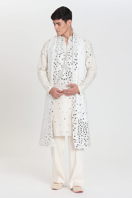 Abhinav Mishra Designer Ivory Chanderi Kurta Set 