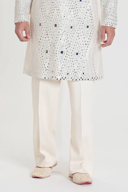 Abhinav Mishra_Ivory Chanderi Embroidery, Mirrors Designer Kurta Set _Online_at_Aza_Fashions