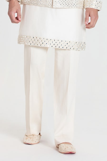 Abhinav Mishra_Ivory Chanderi Embroidery, Mirrors Designer Nehru Jacket Set _Online_at_Aza_Fashions
