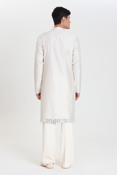 Abhinav Mishra Ivory Resham Mirror Work Nehru Jacket Set 