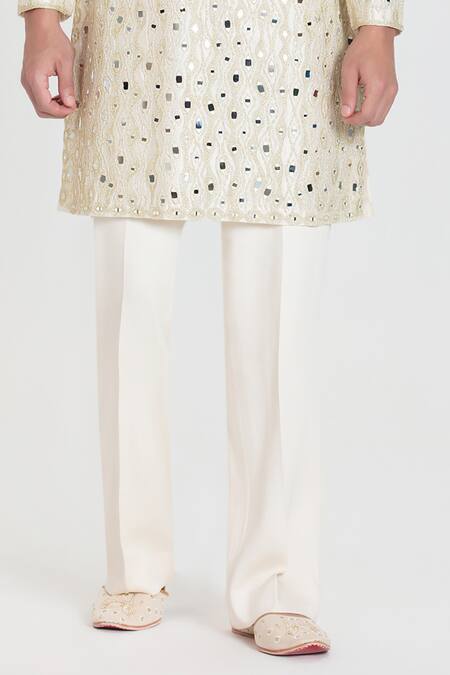 Abhinav Mishra_Ivory Chanderi Embroidery, Mirrors Heavy Kurta Pant Set _Online_at_Aza_Fashions