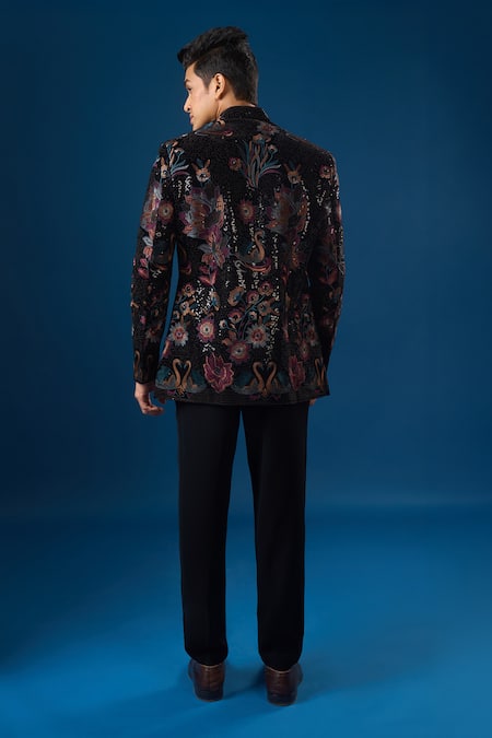 Rng Safawala Coal Velour Bandhgala Set 