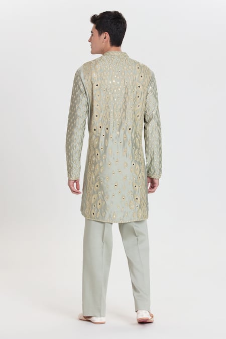 Abhinav Mishra Pistachio Green Resham Mirror Work Kurta Set