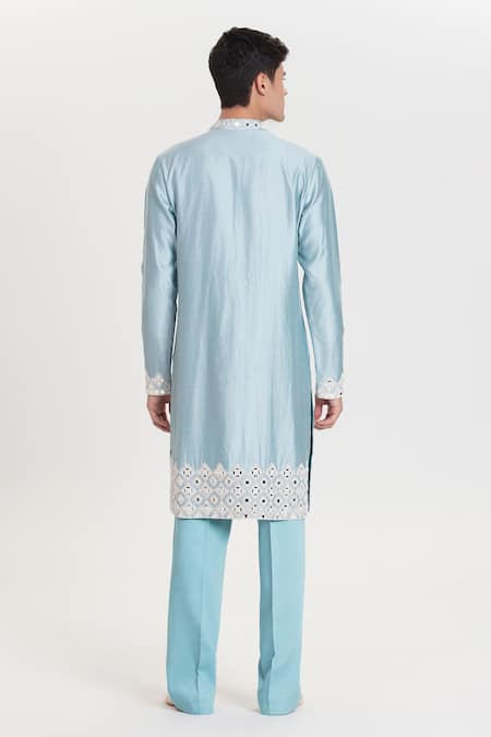 Abhinav Mishra Sky Blue Heavy Chanderi Kurta Pant Set