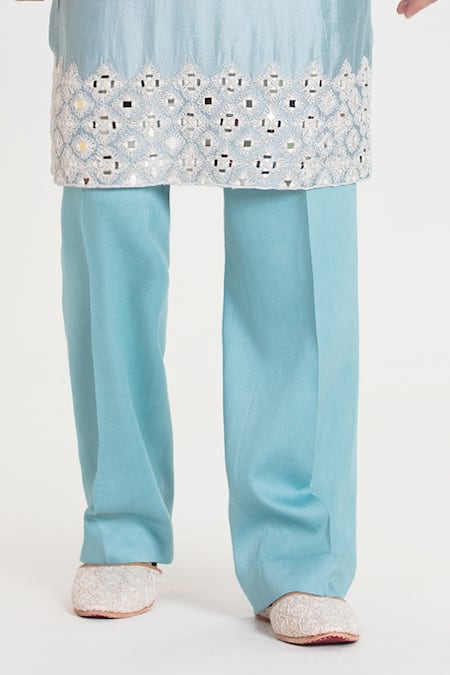 Abhinav Mishra Sky Blue Chanderi Embroidery, Mirrors Heavy Kurta Pant Set Online at Aza Fashions Abhinav Mishra_Sky Blue Chanderi Embroidery, Mirrors Heavy Kurta Pant Set _Online_at_Aza_Fashions