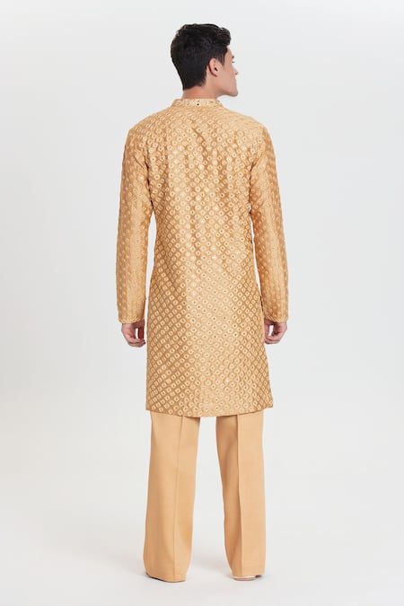 Abhinav Mishra Gold Chanderi Embroidered Kurta Set
