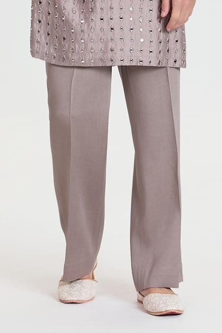 Abhinav Mishra_Purple Chanderi Mirrors, Embroidery Designer Kurta Set _Online_at_Aza_Fashions