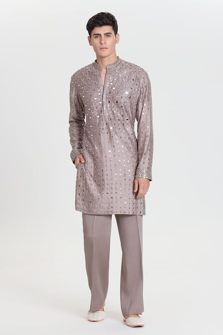 Abhinav Mishra Purple Chanderi Mirrors, Embroidery Designer Kurta Set 