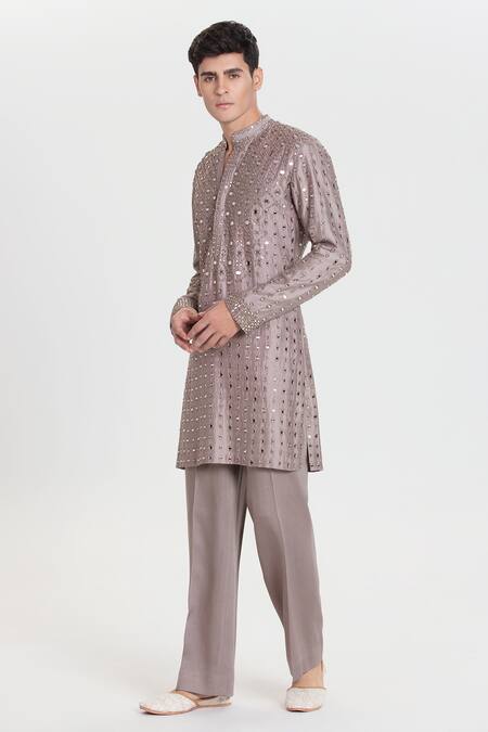 Buy_Abhinav Mishra_Purple Chanderi Mirrors, Embroidery Designer Kurta Set _Online_at_Aza_Fashions