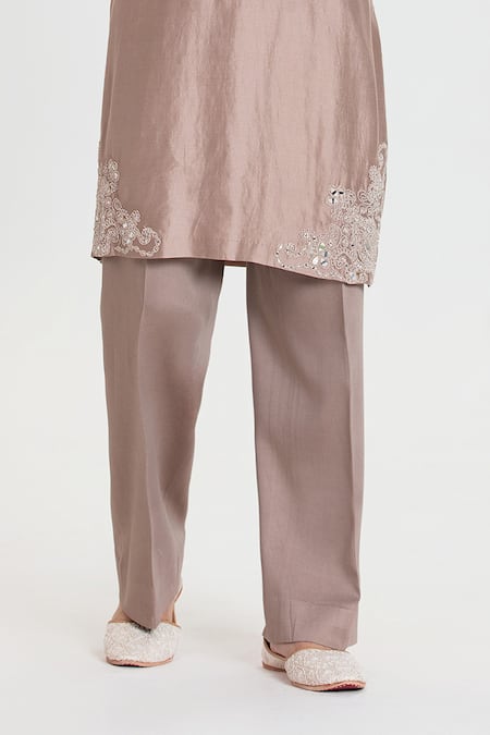 Abhinav Mishra_Pink Chanderi Embroidery, Mirrors Cameo Kurta Set _Online_at_Aza_Fashions