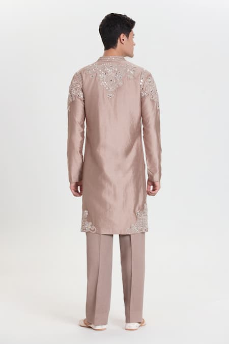 Abhinav Mishra Cameo Pink Chanderi Kurta Set 