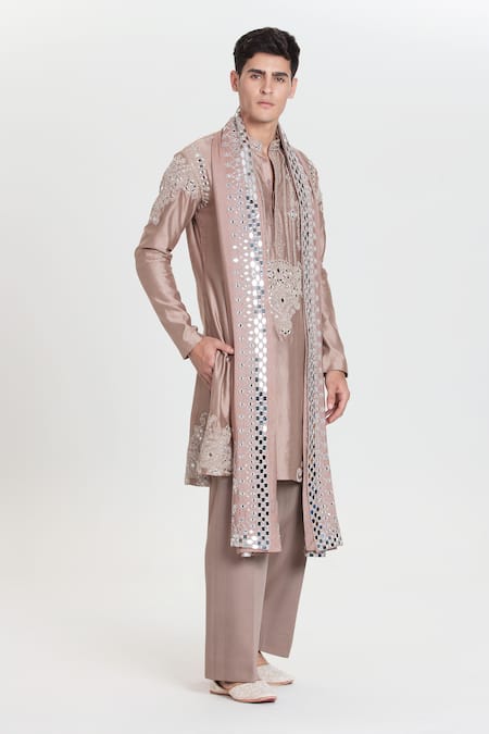 Abhinav Mishra Pink Chanderi Embroidery, Mirrors Cameo Kurta Set