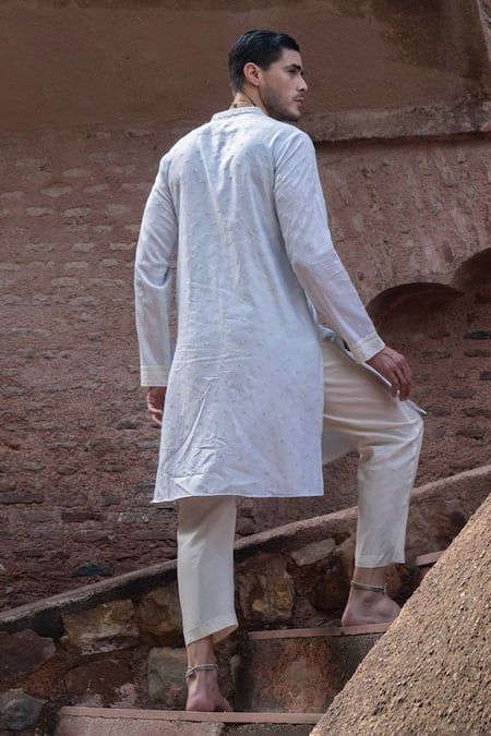 Preevin Ice Blue Big Border Full Embroidered Kurta With Pant 