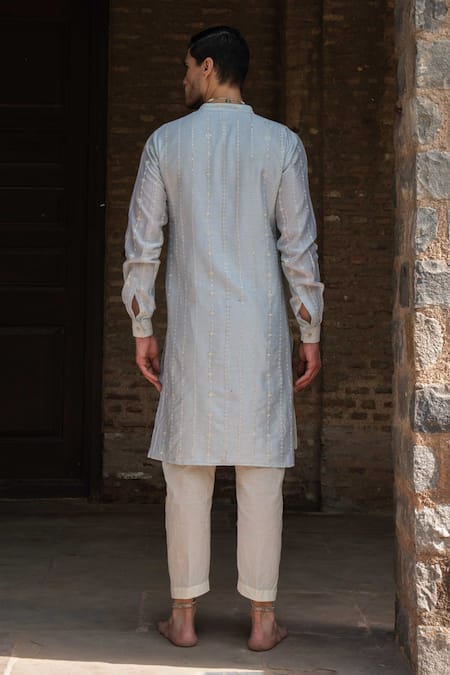 Preevin Ice Blue Line Full Embroidered Kurta With Pant 