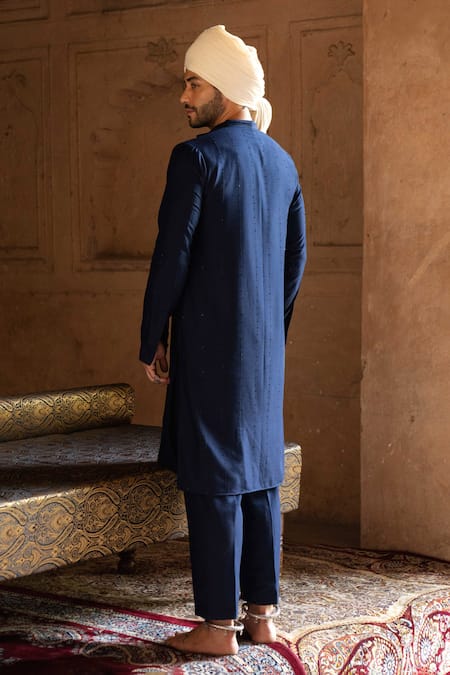 Preevin Indigo Blue Line Sequence Kurta With Pant 