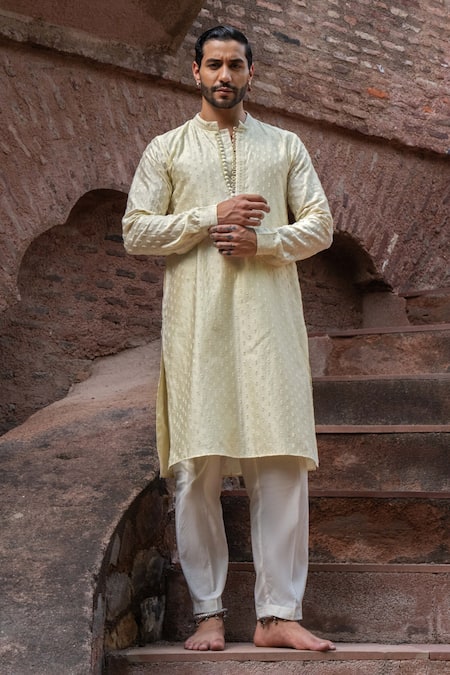 Preevin Lemon Dots Full Embroidered Kurta With Pants 