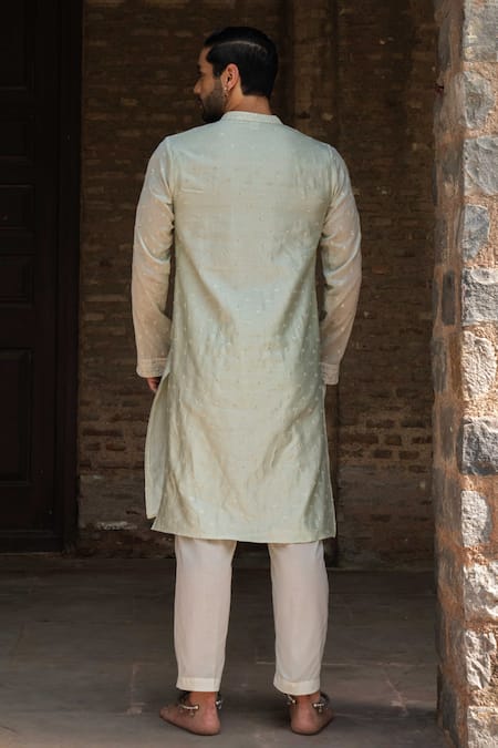 Preevin Mint Big Border Full Embroidered Kurta With Pant 