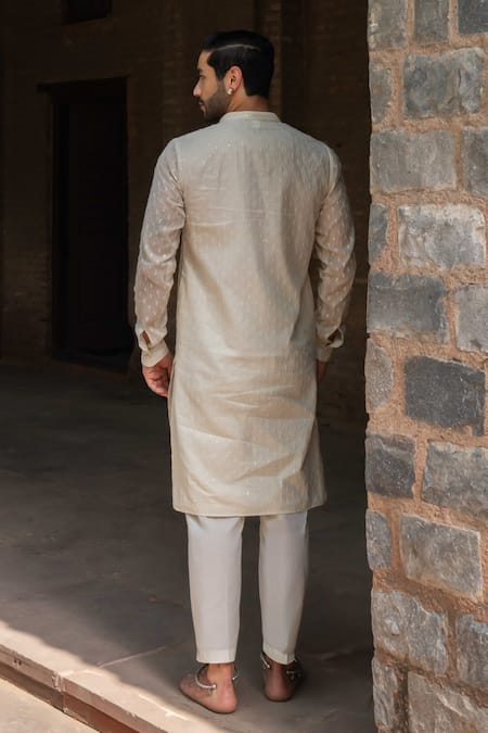 Preevin Off White Dots Full Embroidered Kurta With Pant 