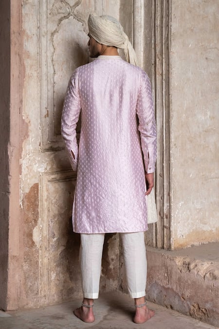 Preevin Onion Pink Dots Full Embroidered Kurta With Pant 