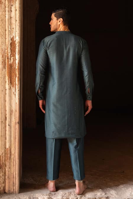 Preevin Teal Line Sequence Kurta With Pant 