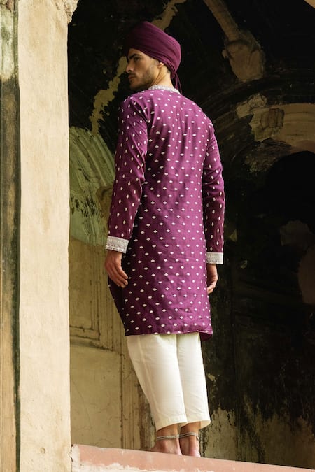 Preevin Wine Big Border Full Embroidered Kurta With Pant 