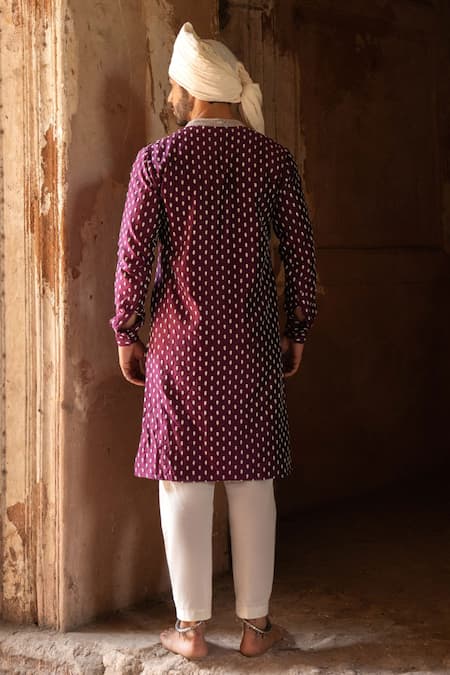 Preevin Wine Dots Full Embroidered Kurta With Pant 